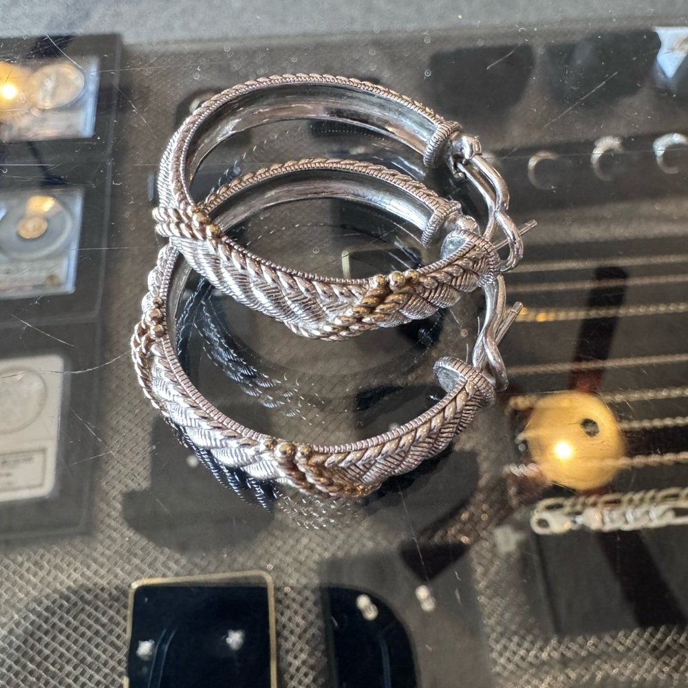 Judith Ripco Silver and Gold Braided Hoop Earrings